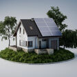 Solar panels, green energy for home, white background, 3d illustration.