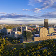 Panoramic of the Vienna International Center in evening light