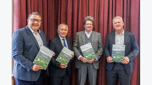 Dekarbonisierung der Industrie in der Steiermark: Martin Graf, Christian Purrer, Markus Ritter und Franz Kainersdorfer bei der Präsentation des Masterplan Grüne Energie 2040.