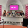 NEOS Steiermark startet mit der Präsentation der Spitzenkandidatinnen und -kandidaten in den Nationalratswahlkampf. V.l.n.r.: Fiona Fiedler, Niko Swatek, Veit Dengler und Lukas Hosemann,