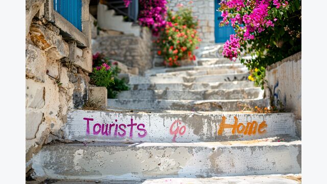 Ein Graffiti mit der Aussage: Tourists, go home.