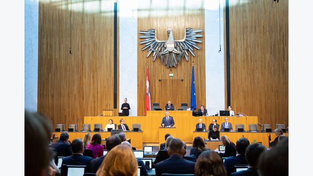 Karl Nehammer bei der Konstituierenden Rede zur 28. Gesetzgebungsperiode im Nationalrat.