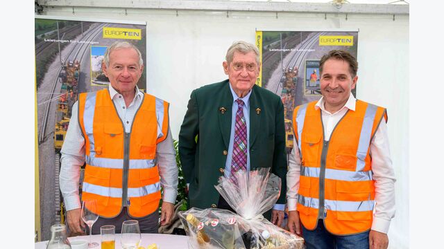 Europten-Aufsichtsratsvorsitzender Hannes Androsch beim Baustellenbesuch des Koralmtunnels mit den beiden europten-Geschäftsführern Franz Rossler und Wilfried Rendl, 2024