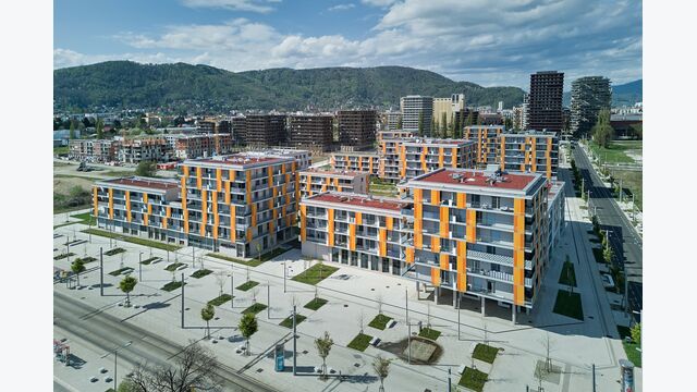 Das Bauprojekt Reiningshaus in Graz von oben.