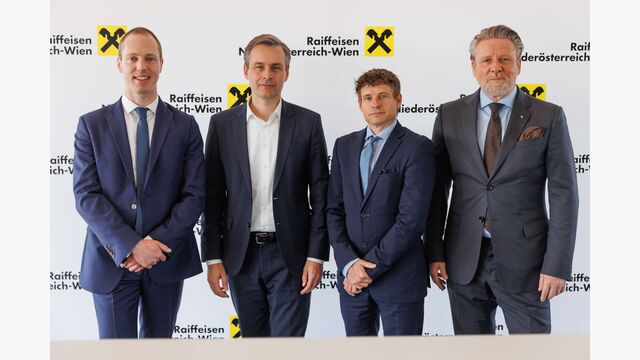 Matthias Reith, Martin Hauer, Gunter Deuber, Peter Weinberger bei der Präsentation einer Studie der Raiffeisen Landesbank Niederösterreich