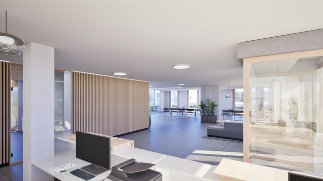 Rendering des geplanten Stern Centers in Gmunden: Innenansicht eines Büroraums