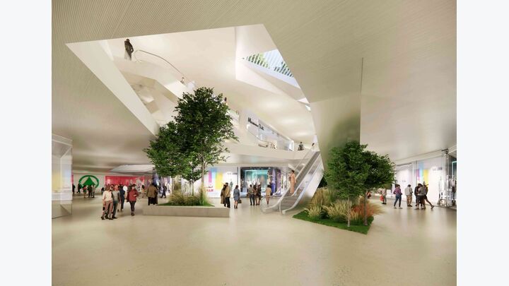 Rendering für neuen Messpark Dornbirn in Vorarlberg: Innenansicht mit Pflanzen
