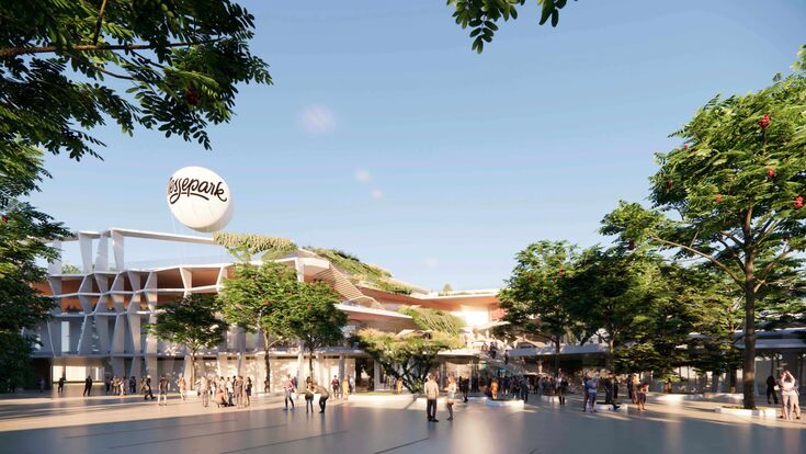 Rendering für neuen Messpark Dornbirn in Vorarlberg: Terrasse