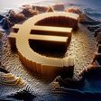 dreidimensionales goldfarbenes Eurozeichen, symbolbild für digitalisierung