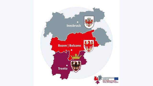 Karte zeigt die Regionen Tirol, Südtirol und Trentino.
