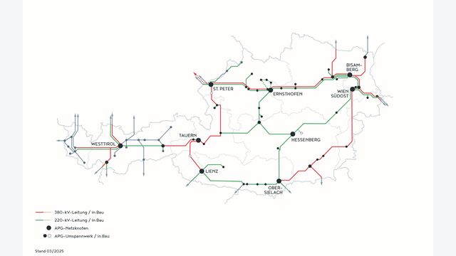 Karte zeigt das Leitungsnetz der APG.