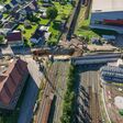 Luftansicht auf Baustelle für Hochwasserschutz Unterer Tollingbach, Leoben