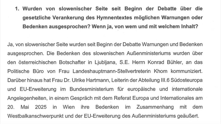 Beantwortung durch Manuela Khom der parlamentarischen Anfrage der NEOS zur Landeshymnen-Causa