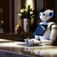 KI generiertes Bild eines Roboters an der Hotel-Rezeption.