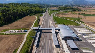 Luftansicht auf Bahnhof Weststeiermark