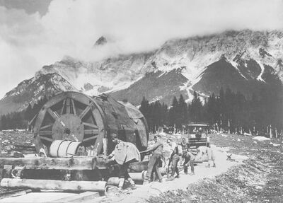 Tiroler Zugspitzbahn: Seiltransport vom Bahnhof zur Talstation 1924/25
