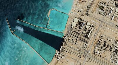 Qatar's Ras Laffan Oil Refinery from a bird's eye view in the Persian Gulf