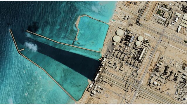 Qatar's Ras Laffan Oil Refinery from a bird's eye view in the Persian Gulf