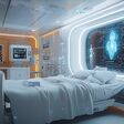 bett in einem futuristischen krankenhauszimmer, KI-generiert