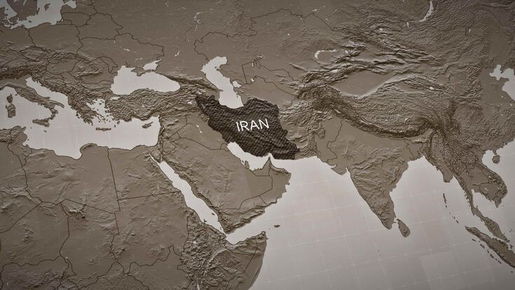 iran hervorgehoben auf grauer weltkarte