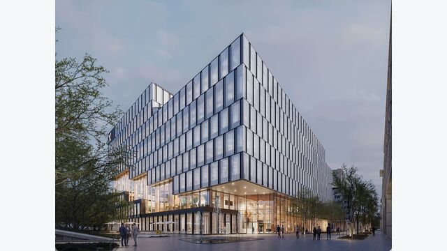 visualisierung der außenansicht auf den neuen konzernsitz der raiffeisenlandesbank oberösterreich in linz