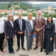 Bei einer Pressekonferenz für die Zukunft von Bruck/Mur: Regionalstellenobmann-Stv. Michael Ulm, Regionalstellenobmann Thomas Marichhofer, Roland Kristl, Geschäftsführer der Inteco-Gruppe, Bürgermeisterin Susanne Kaltenegger, Landtagsabgeordnete Cornelia Izzo, Landesrat Willibald Ehrenhöfer.