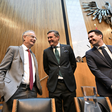 Finanzminister Markus Marterbauer (SPÖ), Verkehrsminister Peter Hanke (SPÖ) und Bildungsminister Christoph Wiederkehr (NEOS) am Mittwoch, 10. Juni 2026, im Rahmen einer Sitzung des Nationalrats mit Budgetrede im Parlament in Wien.