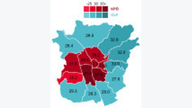 eingefärbte Karte von Graz mit Wahlergebnis von 2021