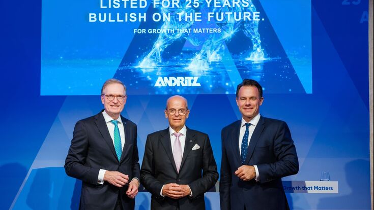 Joachim Schönbeck, Vorstandsvorsitzender ANDRITZ, Wolfgang Leitner, Aufsichtsratsvorsitzender ANDRITZ, Christoph Boschan, Vorstandsvorsitzender Wiener Börse
