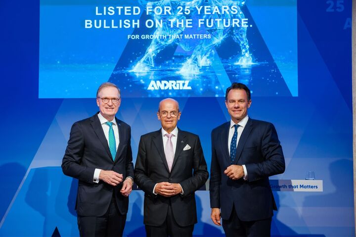 Joachim Schönbeck, Vorstandsvorsitzender ANDRITZ, Wolfgang Leitner, Aufsichtsratsvorsitzender ANDRITZ, Christoph Boschan, Vorstandsvorsitzender Wiener Börse