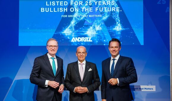 Joachim Schönbeck, Vorstandsvorsitzender ANDRITZ, Wolfgang Leitner, Aufsichtsratsvorsitzender ANDRITZ, Christoph Boschan, Vorstandsvorsitzender Wiener Börse